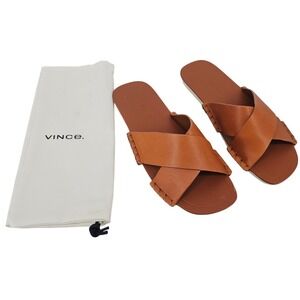 Vince Nico Cuoio Leather Crisscross Whipstitch Slide Sandal F6557L1200 Brown 5.5